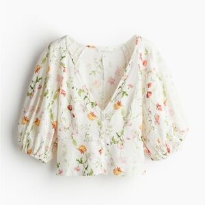 Size XL Floral Linen Blouse (slight loose peplum style) H&M